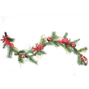 6 ft. Unlit Grapevine and Pine with Red Ball Ornaments Artificial Christmas Garland