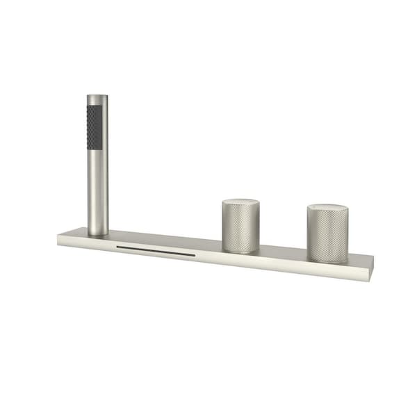 Waterfall 2-Handle 2-Spray Tub Deck Mount Roman Tub Faucet with Hand Shower in Brushed Nickel (Valve Included)