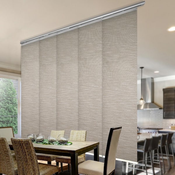 EMOH Hemp 58 in. - 110 in. W x 94 in. L Adjustable 5- Panel in White Single Rail Panel Track with 23.5 in. Slates