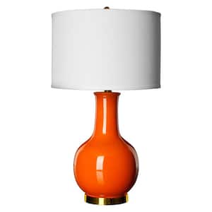 Paris 27.5 in. Orange Gourd Ceramic Table Lamp with White Shade