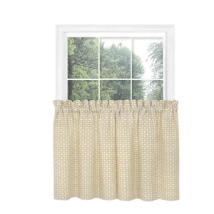 Bedford Tan Polyester 58 in. W x 36 in. L Front Tab Light Filtering Curtain (Double Panel)