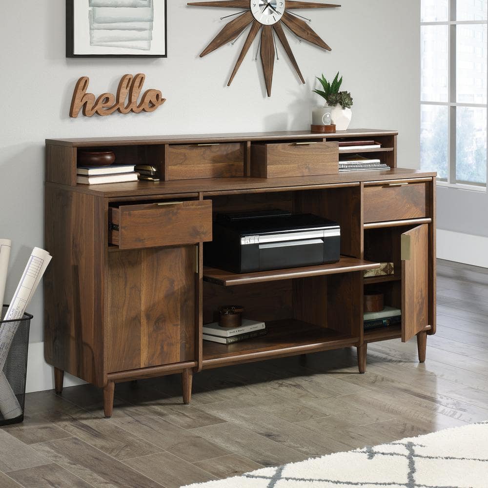 Grand Walnut Mid-Century Desk Hutch with Adjustable Shelf