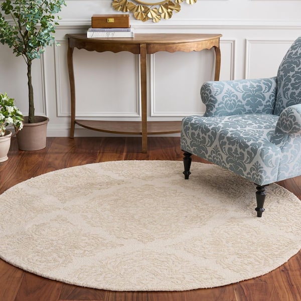 Martha Stewart 6 ft. x 6 ft. Round Ivory/Beige Floral Trellis Area Rug