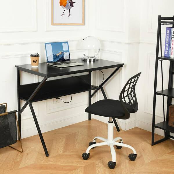 Homy Casa Dakota 39.4 in. Rectangular Black MDF Desk Top Computer Wring Desk with Shelf