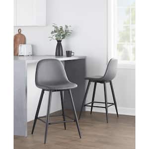 Pebble 23.75 in. Grey Faux Leather and Black Metal Counter Stool (Set of 2)