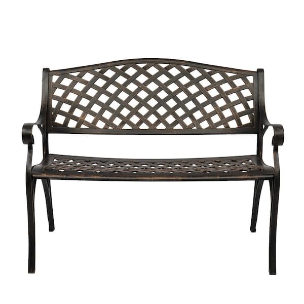 VINGLI 40.5 in. 550 lbs. Capacity for 2-Person Anti- Rust Cast Aluminum Bronze Frame Bench Patio Garden Outdoor Bench