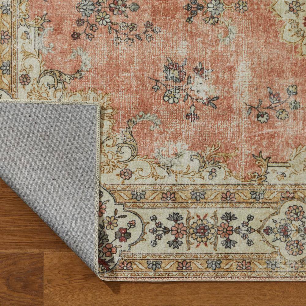 Ivory Floral Synthetic Washable Rectangular Area Rug