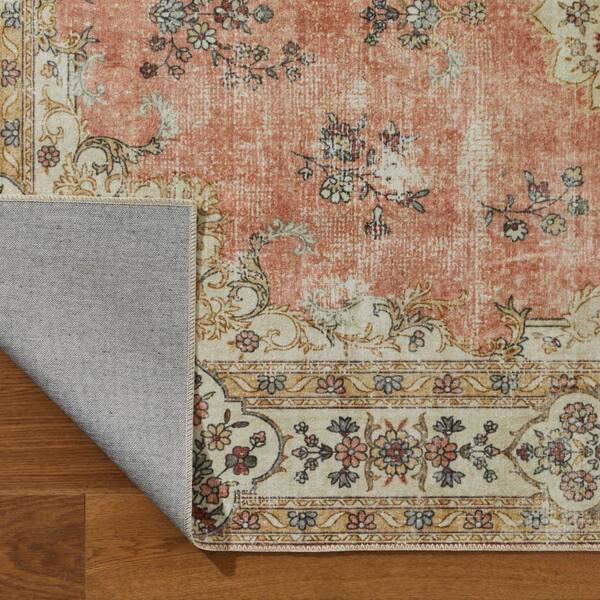 nuLOOM Ren Machine Washable Vintage Floral Peach 5 ft. x 8