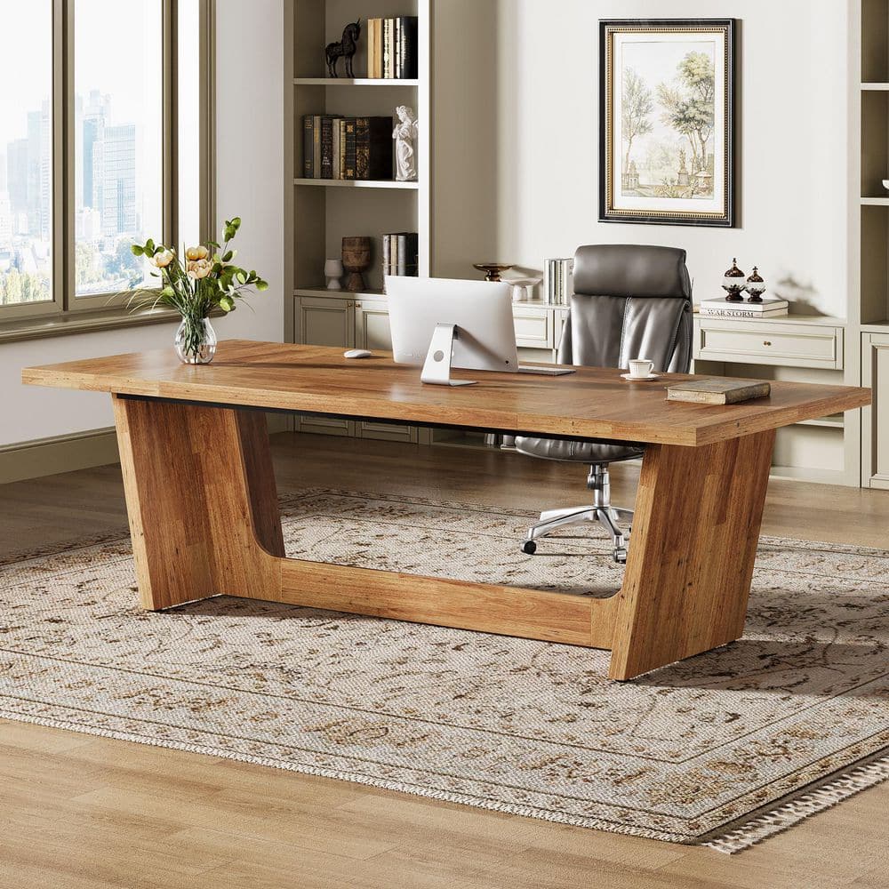 BYBLIGHT 70.87 in. Rectangular Walnut Wood Executive Computer Desk
