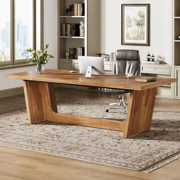 BYBLIGHT 70.87 in. Rectangular Walnut Wood Executive Computer Desk