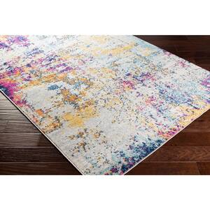 Yamikani Fucia/Yellow 5 ft. 3 in. x 7 ft. 3 in. Abstract Distressed Area Rug