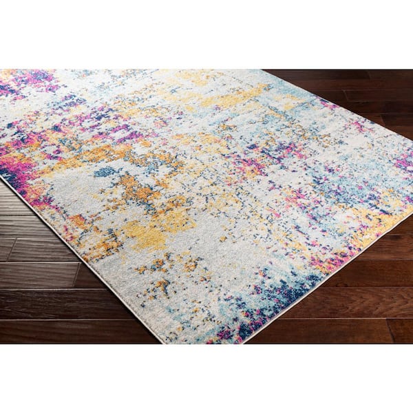 Yamikani Fucia/Yellow 5 ft. 3 in. x 7 ft. 3 in. Abstract Distressed Area Rug
