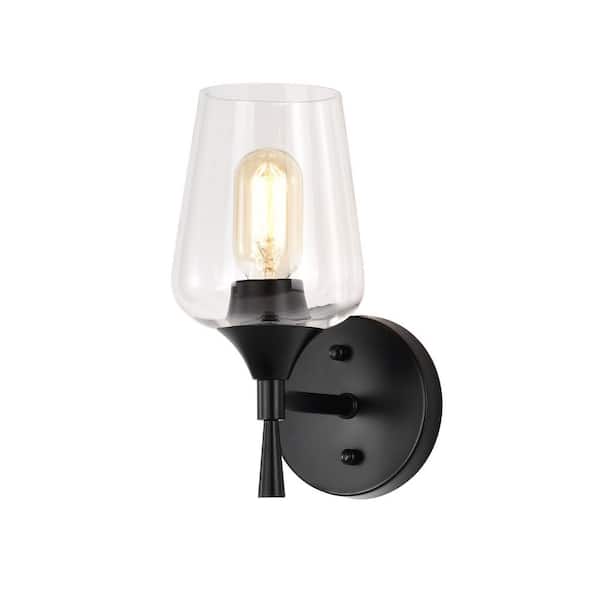 Edvivi Arlo 5 in. 1-Light Matte Black Indoor Wall Sconce with Clear Glass Shade