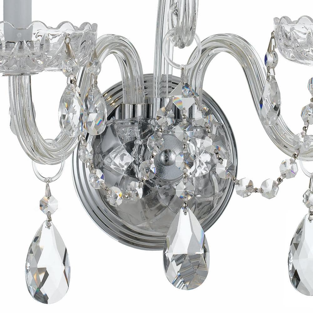 Elegant Polished Chrome 2-Light Wall Sconce with Clear Hand Cut Crystals