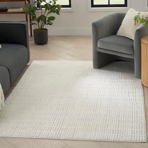 Cozy Modern Ivory Grey 9 ft. x 12 ft. Linear Contemporary Area Rug