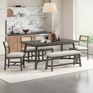 6-Piece Rectangular Gray Wood Top Table Set Seats 6