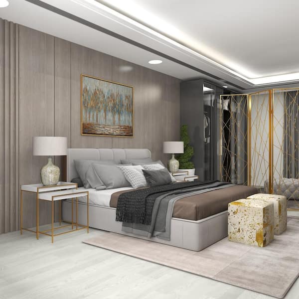 22 in. White Large Rectangle Wood Nesting Geometric Console Table with Gold Metal Legs (2- Pieces)