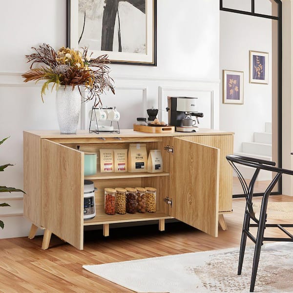 ATHMILE 57.87 in. L MDF Natural Storage Cabinet for Living Room
