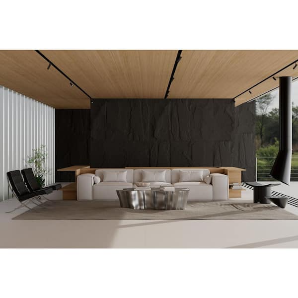 47 in. x 23.5 in. x 1.5 in. Polyurethane Lightweight Textured Wall Panels (Stone-Black, Set of 3-Piece)