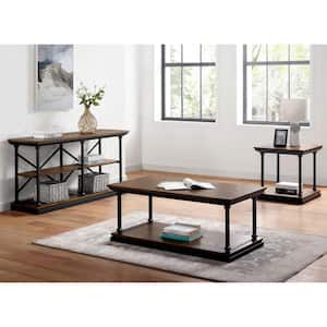 Blue River 47.5 in. Dark Oak and Black Rectangle Wood Top 3-Piece Coffee Table Set