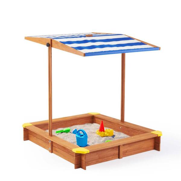 3.87 ft. W x 3.87 ft. L Wood Square Sandbox with Adjustable Canopy