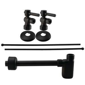 1/2 in. Nominal Compression Brass Lever Handle Angle Stop with 3/8 in. Risers P- Trap Sink Installation Kit, Matte Black
