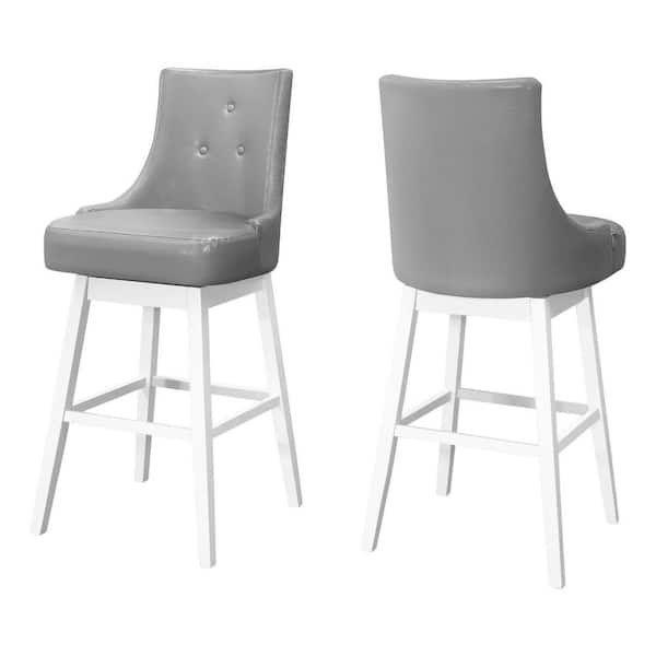 HomeRoots 29.25 in. Gray High Back Wood Bar Chair with Faux Leather Seat Set of 2
