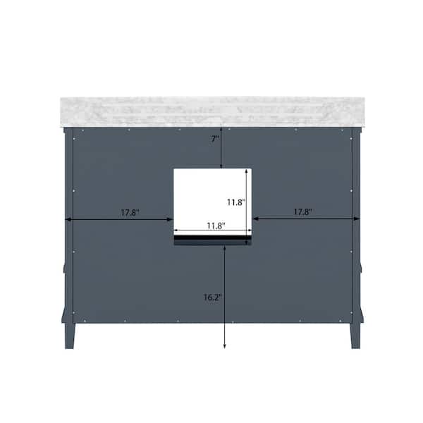 Merryfield 49 in. Single Sink Dark Blue-Grey Bath Vanity with White Carrara Marble Top (Assembled)