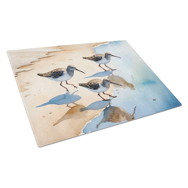 13 in. x 15 in. Rectangle Sandpipers Glass Cutting Board Decorative Tempered Glass Kitchen Cutting and Serving Board