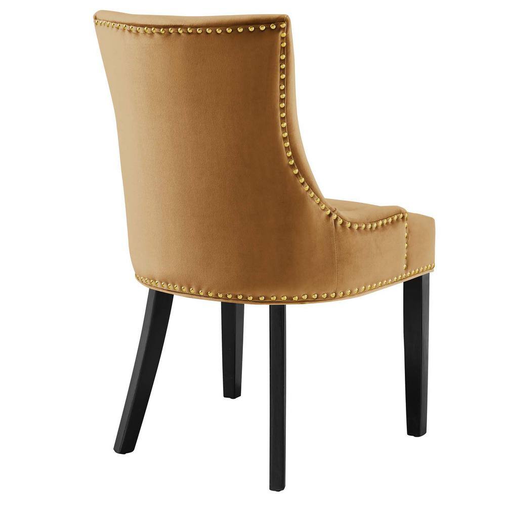 Cognac Hourglass Velvet & Wood Dining Side Chair