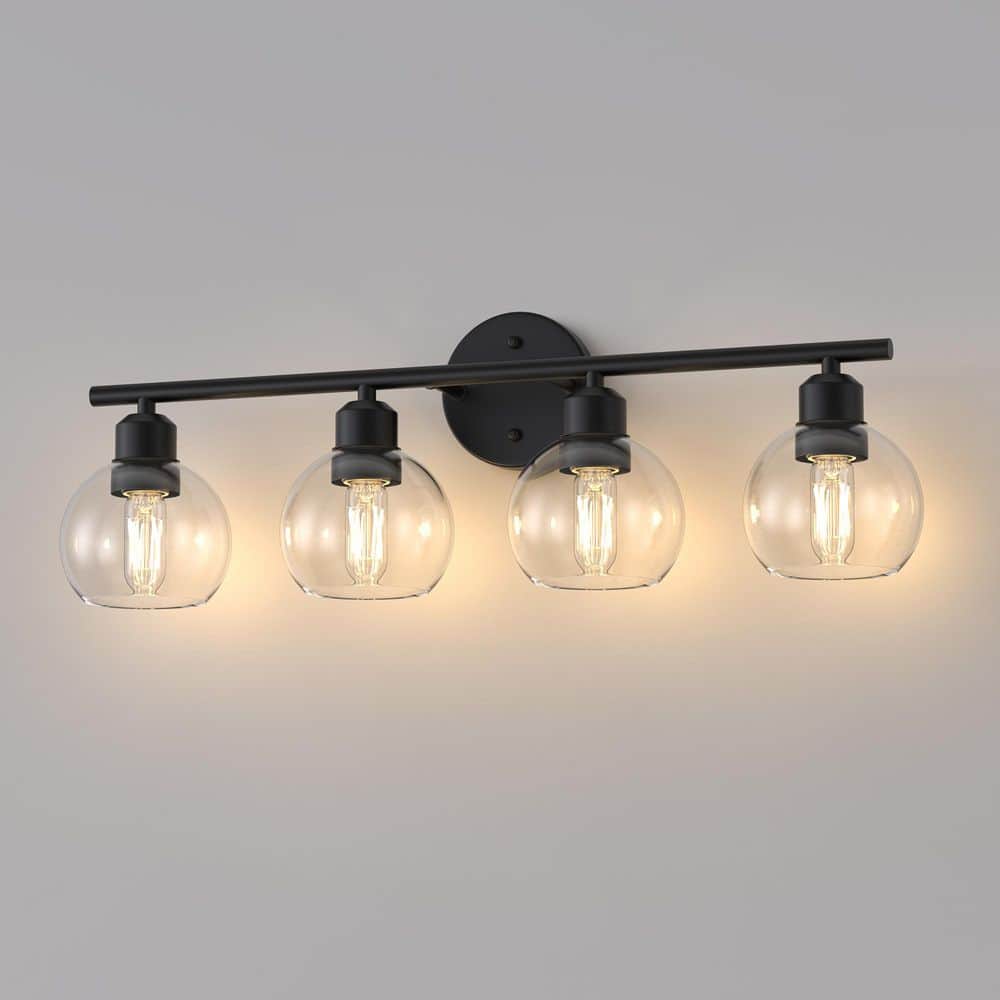 26 in. 4-Light Bathroom Vanity Light Fixtures Over Mirror, Black Bathroom Light Fixtures with Clear Globe Glass Shades price history on PriceWatchPro
