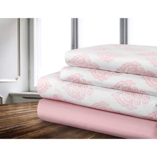 Unbranded Safdie and Co. 4-Piece Pink Damask Polyester King Sheet Set