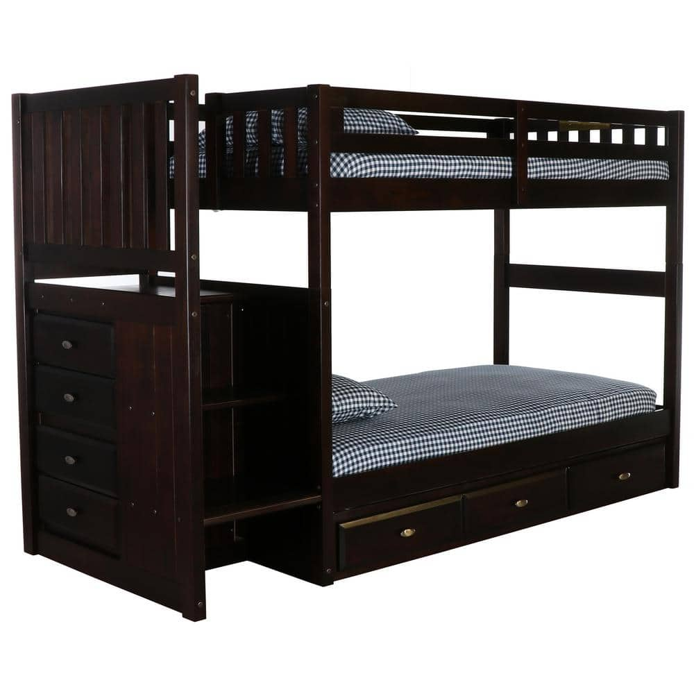 Mission Espresso Brown Twin over Full Bunk Bed with Drawers -  OS Home and Office Furniture, 2917TFK3-22