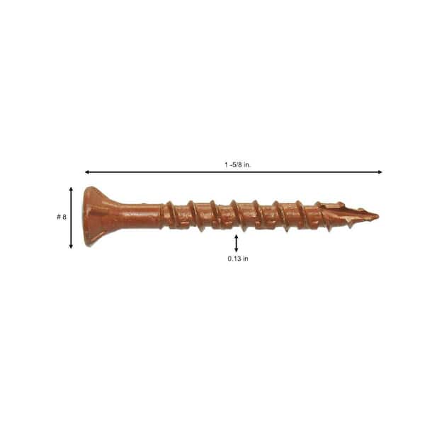 DECKMATE #8 x 1-5/8 in. Red Exterior Self-Starting Star Drive Flat-Head Wood Deck Screw Red 10 lbs box(729 pcs)