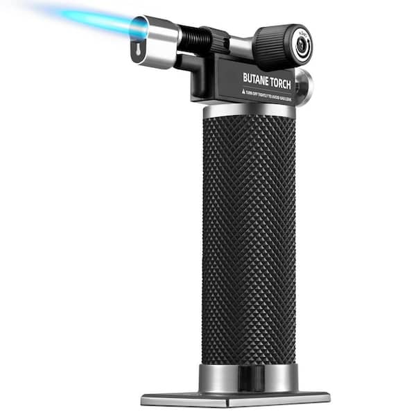 Metal, Black Butane Torch Lighter with Dual Flame, Adjustable Flame, Refillable, For Baking (Butane Not Included)