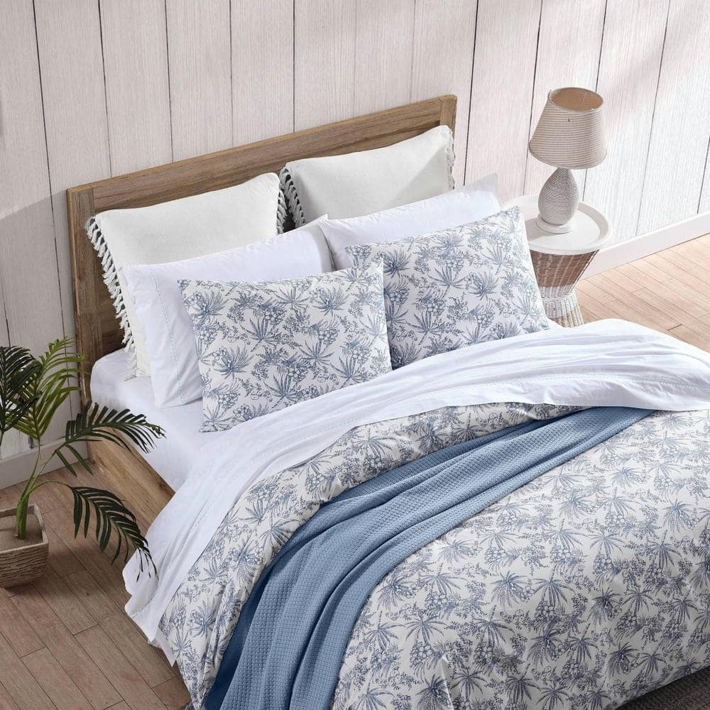 Pen and Ink Blue Floral Cotton Queen Duvet Cover Set