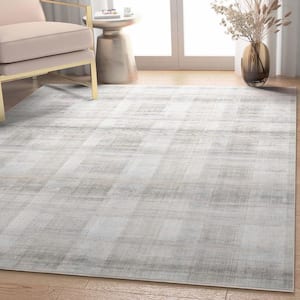 Beige 9 ft. 10 in. x 13 ft. Abstract Parquet Retro Plaid Flat-Weave Area Rug