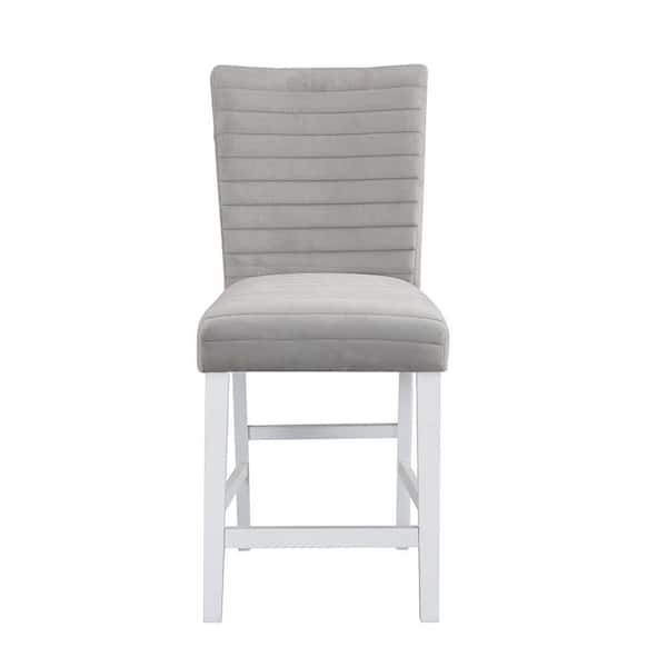 ANBAZAR Upholstered Back Counter Height Side Chair, Gray Velvet, Faux Crystal Diamonds and White High Gloss (Set of 2)