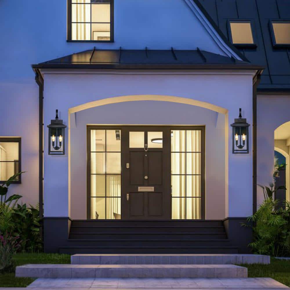 Kawoti 19.75" Black Glass 2-Light Outdoor Wall Lantern