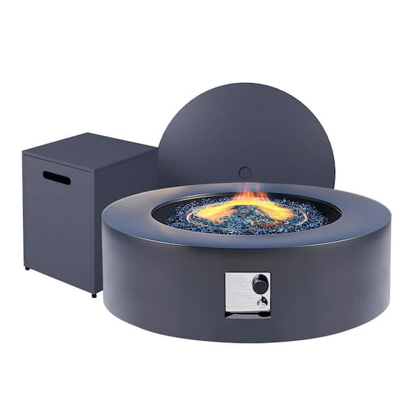 42 in. Round Iron Outdoor Dark Gray Fire Pit Table with Propane Tank Holder