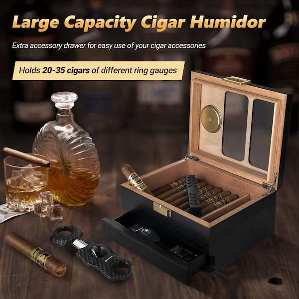 humidor for tobacco XIFEI Acrylic Jar with Humidifier and Hygrometer,humidor That can Hold About 18 Cigars (Clear) a classy cigar stand and a Guillotine cigar cutter Vintage English Aonian Humidor Tobacco