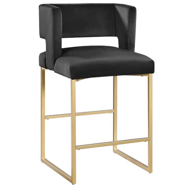 Best Master Furniture Lynx 36.5 in H Black Velvet Bar Stools in Gold (Set of 2)