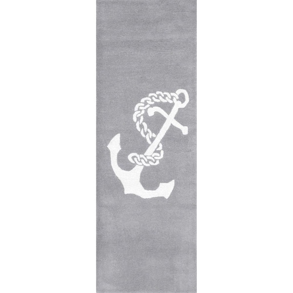 nuLOOM Nautical Anchor Gray 2 ft. x 6 ft. Indoor Runner Rug