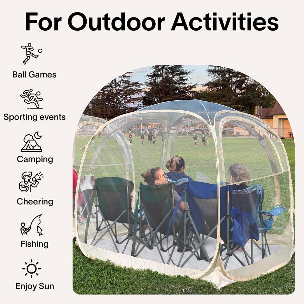 Beige 6-Person Fiberglass Frame Pop-Up Bubble Camping Tent