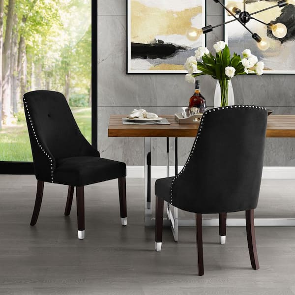Inspired Home Cora Black Silver Velvet, Crushed Velvet Dining Chairs With Black Legs