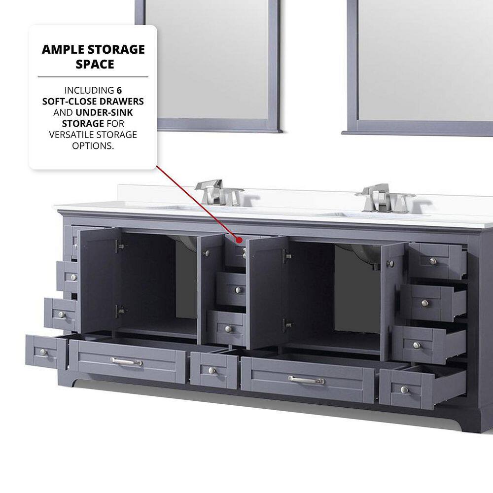 Lexora 84" Dark Grey Double Vanity with White Quartz Top