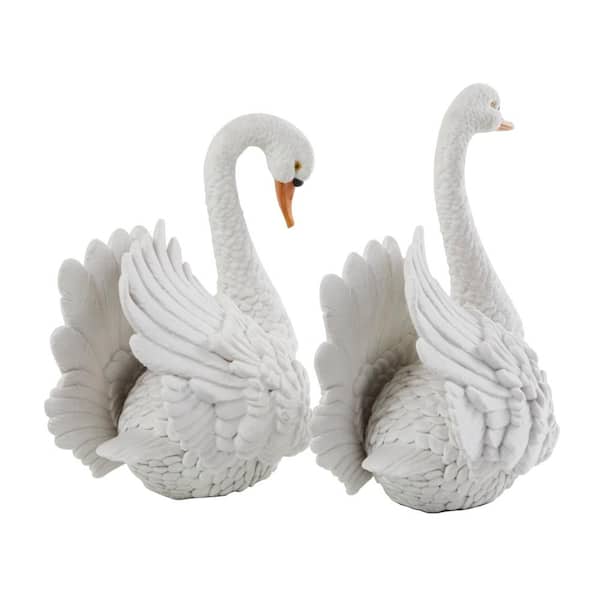 Litton Lane White Resin Textured Swan Sculpture (Set of 2
