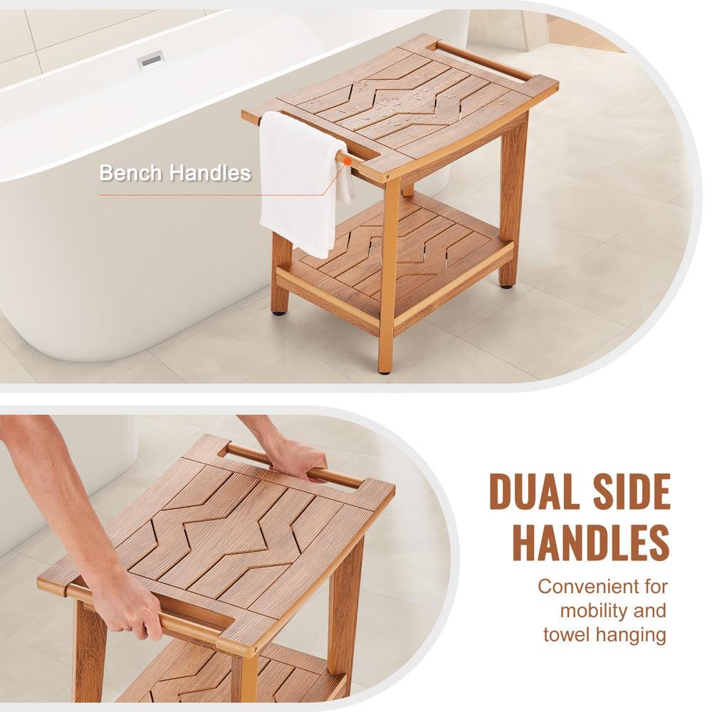 Bamboo and Wood Shower Bench with Shelf