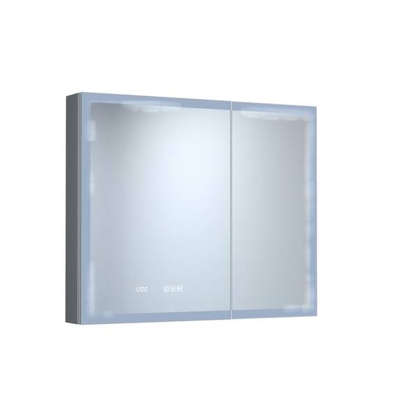 36 in. W x 30 in. H Rectangular Aluminum Dimmable LED Lighted Fogless Bathroom Medicine Cabinet with Mirror and Clock