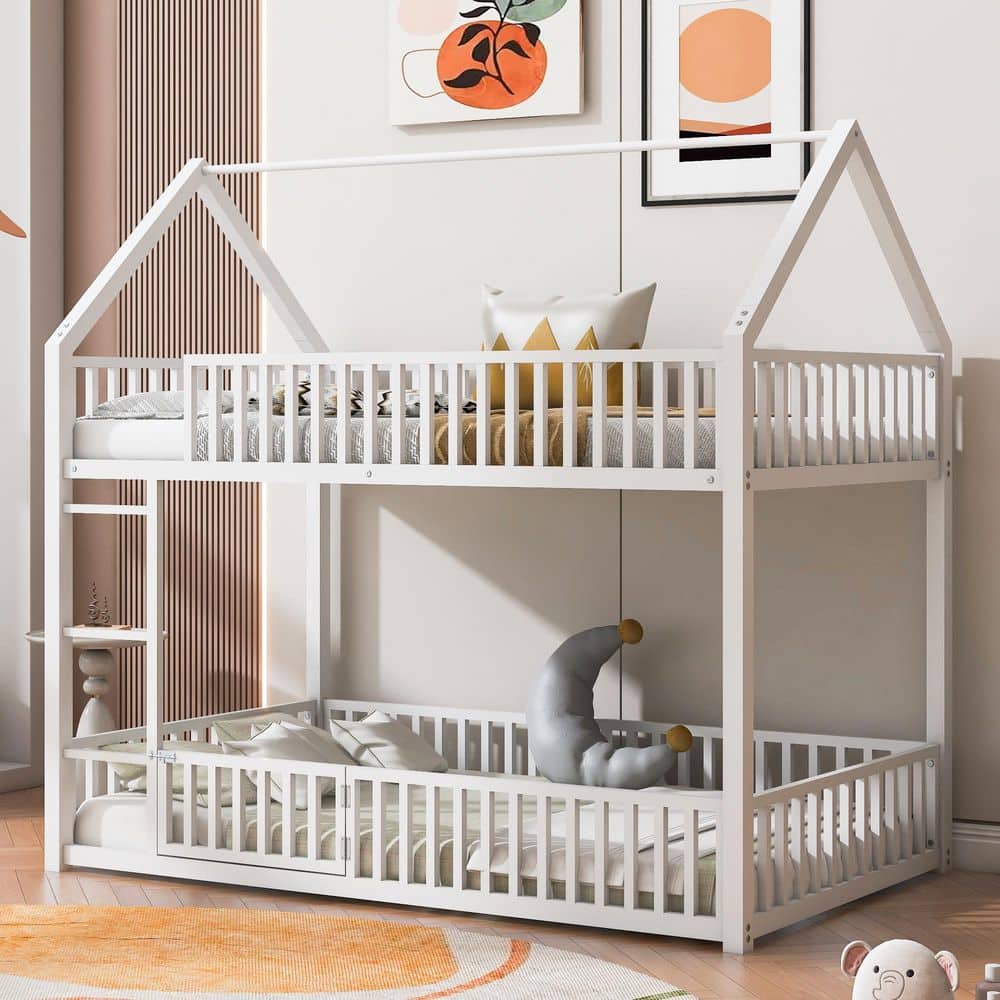 White Twin over Twin Bunk Bed with Fence and Door price history on PriceWatchPro
